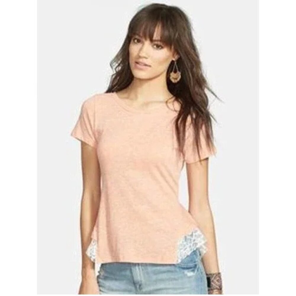Free People Orange Spacedye Tulip Lace Trim Peplum Tee Top - 35835